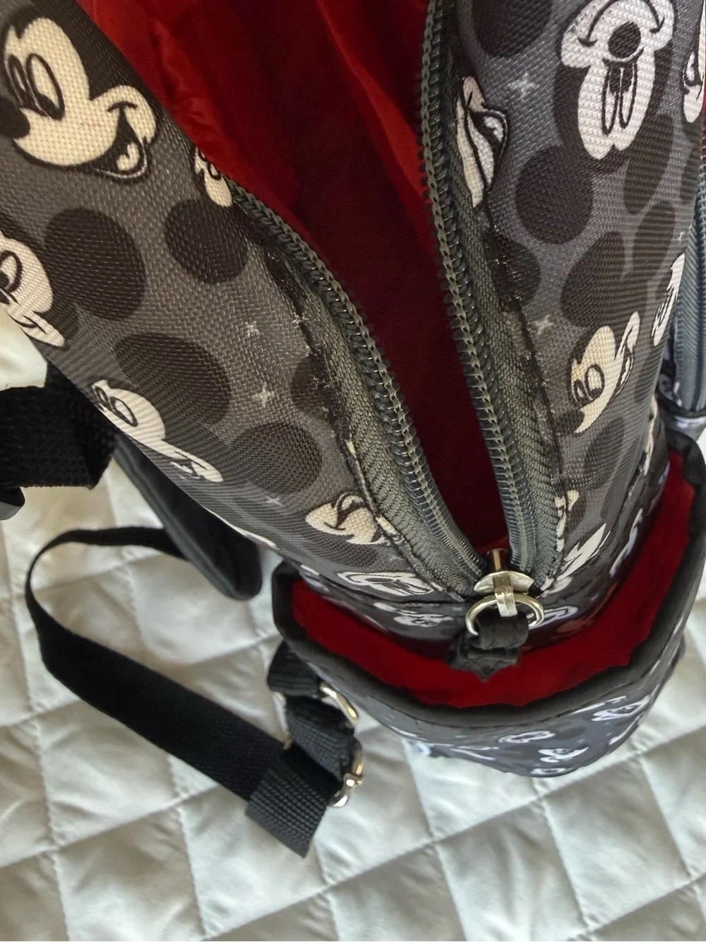 Disney Mickey Mouse Toss Head Print Backpack Diaper Bag Black Gray